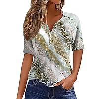 Going Out Tops for Women, Cute Flowers Print Graphic Tees Basic Button V Neck Blouses Plus Size Casual Tops Pullover