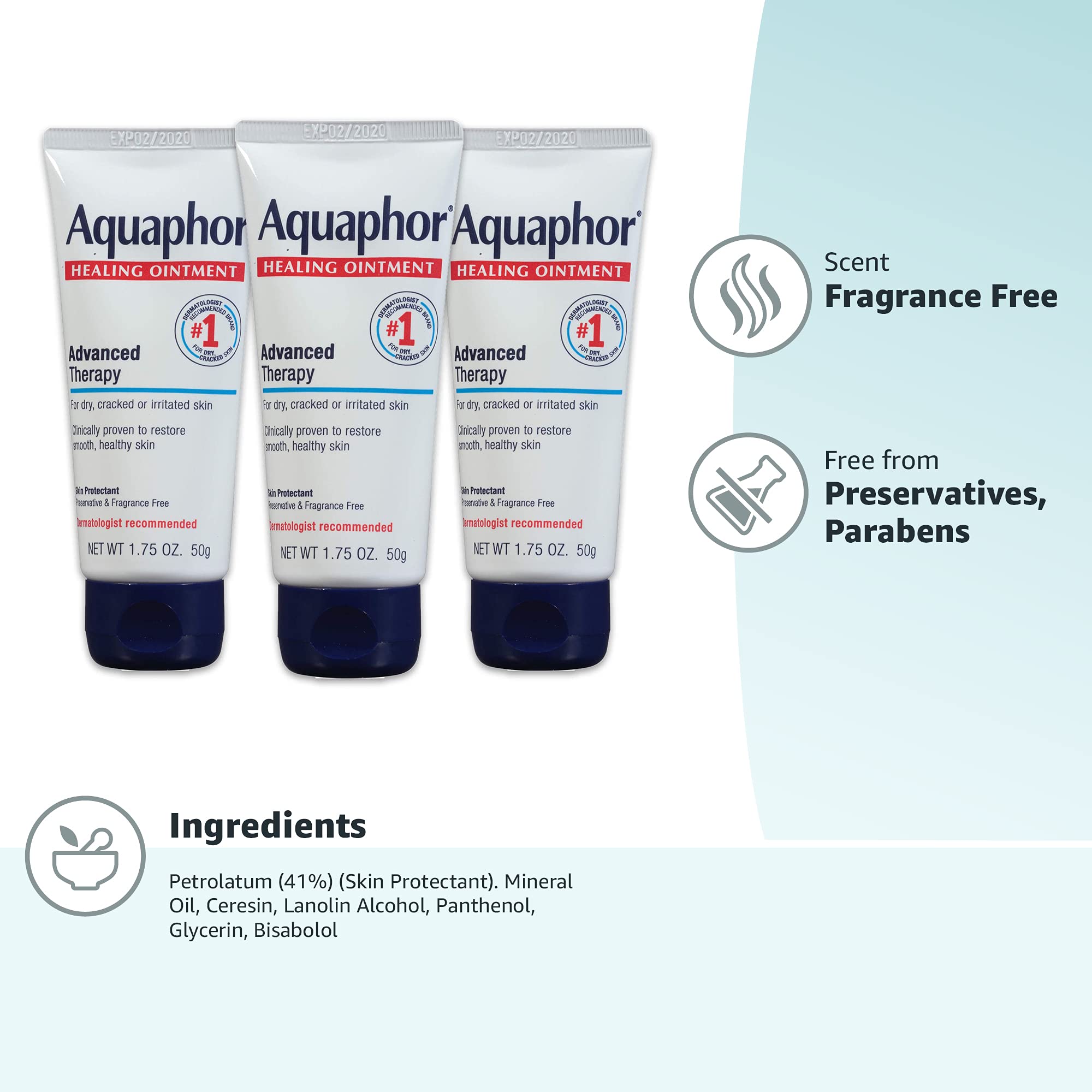 Aquaphor Healing Ointment - Travel Size Protectant for Cracked Skin - Dry Hands, Heels, Elbows, Lips, Packaging May Vary, 1.75 Ounce (Pack of 3)