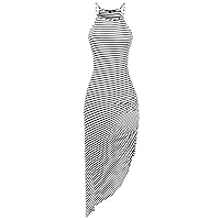 Women's Racerback Asymmetrical Striped Long Dress Made in U.S.A.