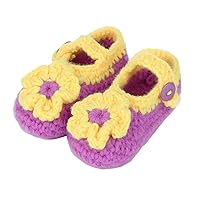 Baby Newborn Toddler Infant Prewalker Girls Flower Hand-Knitted Wool Crochet Crib Shoes