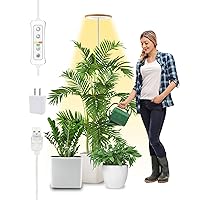 Grow Lights for Indoor Plants Full Spectrum, Eco-Friendly Bamboo Design, Height Adjustable, Automatic Timer with 8/12/16H,Ideal for Plant Lights for Indoor Growing (Round)