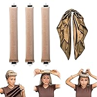 Heatless Hair Curler, 6PCS No Heat Curling Rod with Hook, Heatless Curls Overnight for All Hair Types, Hair Rollers Set Sleep In (3 Khaki w/wrap)