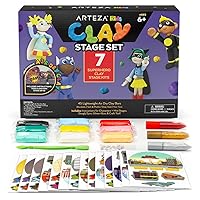 Arteza Kids Air Dry Clay, 42 Bars, Superhero Stage Modeling Clay Kit, 14 Mini-Stages, 14 Googly Eyes, 3 Glitter Glues, 1 Craft Tool, 7 Instruction Sheets, Craft Supplies for Learning and Developing
