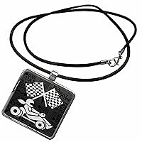 Go-cart Racer Checkered Flags in Black and White... - Necklace With Pendant (ncl_173210)