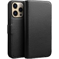 Case for iPhone 13 Pro, Luxury Genuine Leather Wallet Case with Card Holder, Magnetic Clasps Flip Protective Phone Case Cover for iPhone 13 Pro (Color : Black)