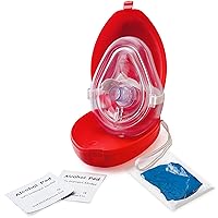 Medical CPR Mask - CPR Pocket Resuscitator Mask, Oxygen Inlet, Elastic Head Strap, Clamshell Case, Antiseptic Prep Pads, and Gloves - Suitable for Adults/Child - 1 Pack