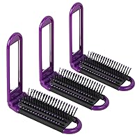 3PCS Folding Travel Hair Brush with Mirror, Mini Comb/Wet Brushes, Compact Purse Pocket Hair Massage Combor for Women and Girls (purple)