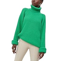 Flygo Women's Turtleneck Sweater Loose Long Sleeve Chunky Knit Pullover Jumper Tops
