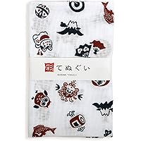 irodori Japanese Traditional Towel Tenugui Fortune Pattern (White) 12.99 x 34.64 in with Tenugui Iroha (English Manual)
