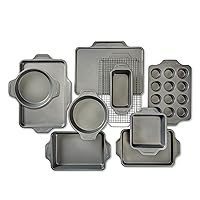 All-Clad Pro-Release Nonstick Bakeware Set 10 Piece Oven Safe 450F Half Sheet, Cookie Sheet, Muffin Pan, Cooling & Baking Rack, Round Cake Pan, Loaf Pan, Baking Pan Grey