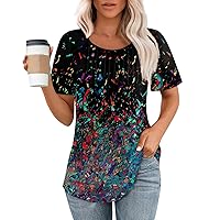 Bohemian Tops for Women Floral Print Casual Fashion Pretty Loose Fit with Short Sleeve Round Neck Summer Blouses