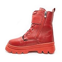Girls Red Genuine Leather Zipper Boots