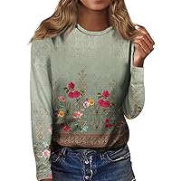 FYUAHI Women's Floral Print Crew Neck Long Sleeve Top Soft Pullover Casual Comfy Fall Trendy Outfits Clothes 2023
