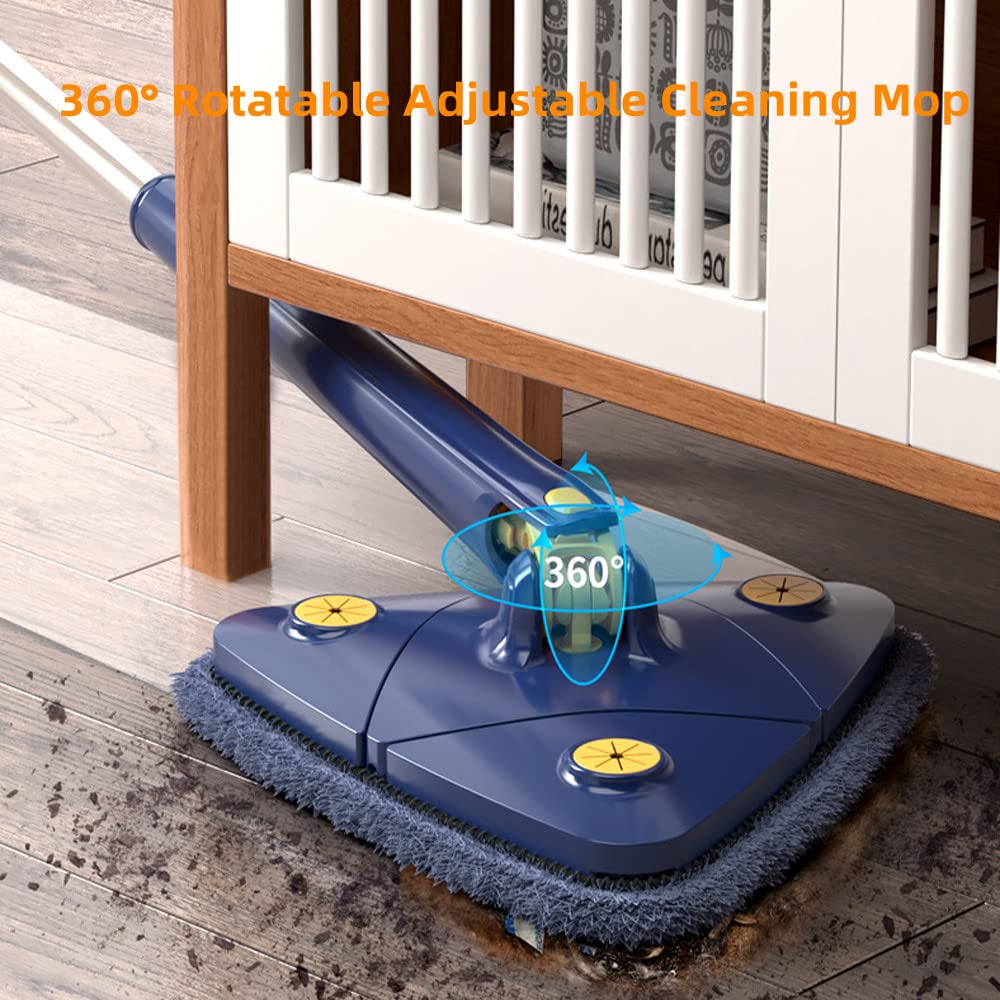 Xintianwang 360 Degree Rotatable Adjustable Cleaning Mop - Imitation Hand Twist Quick Dry Mop, Extendable Triangle Mop 360° Rotatable Adjustable 130 cm Cleaning Mop (Blue)