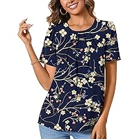 ALIGADUO Womens Summer Basic Pleated Keyhole Back Crewneck Casual Trendy Blouse Shirts Tops