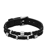 Fossil Men's Stainless Steel & Leather Black Multi Braided Leather Bracelet, Color: Black (Model: JF04473040)