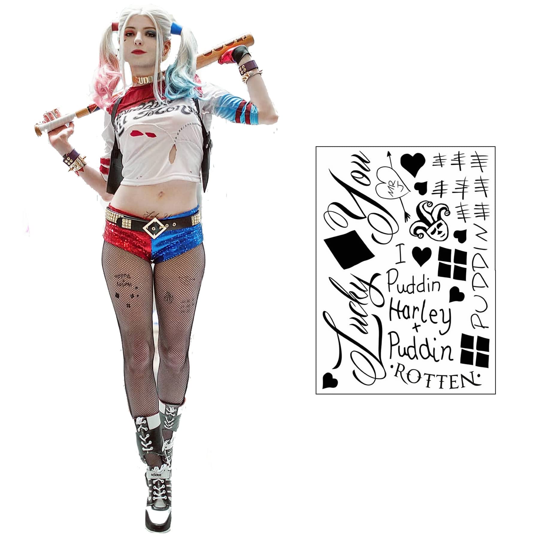 HQ Professional Temporary Tattoos Sheet - Face, Waist, & Leg Tats - 16 Total - Costume / Cosplay