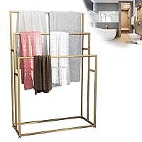 Floor Standing Towel Holder Metal Standing Towel Bar Rack-Slip Padded Feet Never Rust and Stable Easy to Install/Gold
