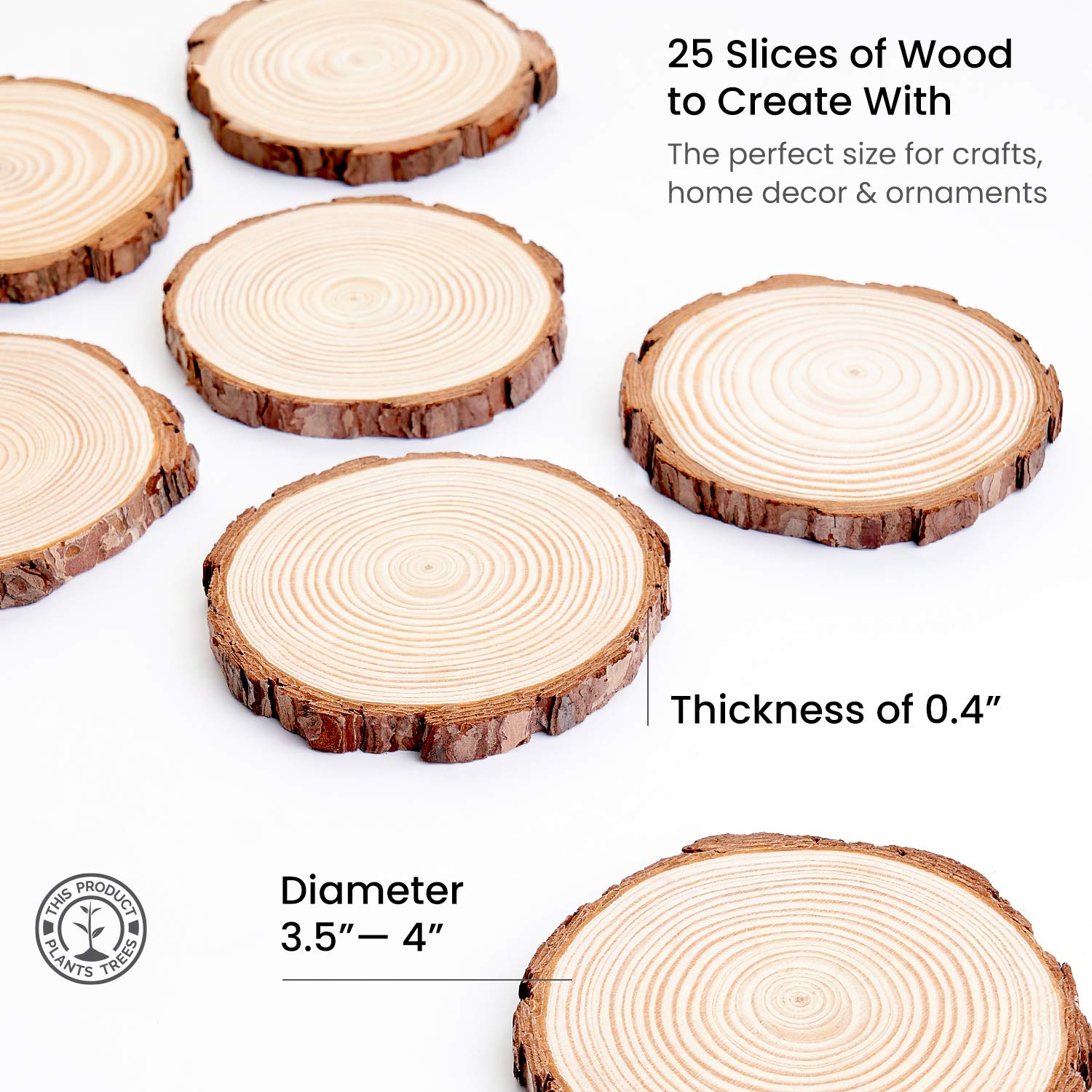 ARTEZA Natural Wood Slices,25 Pieces,9-10cm Diameter,1cm Thickness,Round Wood Discs for Crafts,Centerpieces & Paintings,Christmas Ornaments,Sanded & Polished Circles