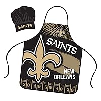 New Orleans Saints Apron Chef Hat Set Full Color Universal Size Tie Back Grilling Tailgate BBQ Cooking Host