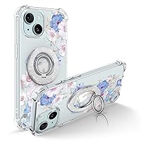 GVIEWIN Bundle - Compatible with iPhone 15 Case (Alyssum/Blue) + Magnetic Phone Ring Holder (Silver)