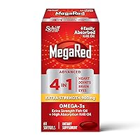 MegaRed Fish Oil + Krill Oil 900mg Omega 3 Supplement with EPA & DHA, Supports Heart, Brain, Joint and Eye Health, No Fishy Aftertaste - 60 Softgels (60 servings)