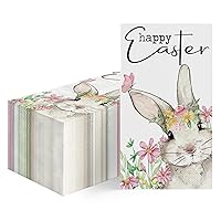 Horaldaily 100 Easter Disposable Paper Decorative Guest Napkins, Watercolor Easter Bunny Flowers Hand Towel for Party Lunch Dinner Kitchen Bathroom