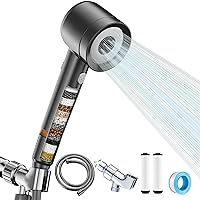 High Pressure Shower Head with Handheld, with Pause Switch 4 Spray Modes Water Saving Filter Showerhead, Showerhead Set with Hose, Bracket and Cotton Filter, Make Bathing Healthier (Grey)