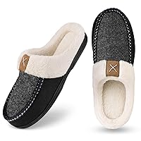 Homitem Men's Memory Foam Slippers,Fuzzy Wool-Like Plush Fleece Lined House Shoes Indoor Outdoor Slippers for men, Anti-Skid Rubber Sole Home Bedroom Slippers