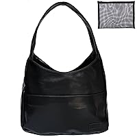 Hobo Bags for Women Black Vegan Leather Tote Bag Large Soft Shoulder Bag College Trendy Slouchy Weekender Bag