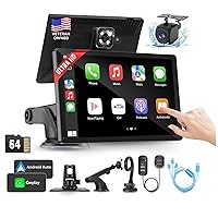 Portable Wireless Apple & Android Carplay Screen, 9'' Touch Screen, 2.5K Dash Cam,1080p Backup Camera, Car GPS with Mirror and Auto Link/Siri/Google/FM Radio/Bluetooth/AUX/Accessories
