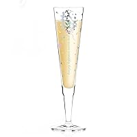 1079008 Champus Vintage Champagne 2018 by Kathrin Stockebrand, Made of Crystal Glass, 200 ml with Elegant Content, Includes Fabric Napkin, Platinum/Green/Gold/Pink