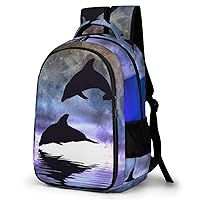 Moon Dolphin Casual Backpack Fashion Travel Hiking Laptop Bag Work Picnic Camping Beach