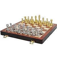 Magnetic Travel Chess Set Gold Silver Metal Chess Pieces Folding Wooden Chess Board