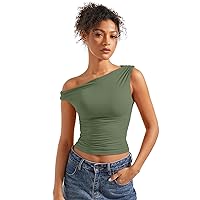 SUUKSESS Women Off Shoulder Tops Sleeveless Shirts Y2K Going Out Crop Tank Top