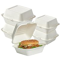 ECOLipak 200 Pack Clamshell Take Out Food Containers, 100% Compostable Disposable To Go Containers，6 * 6