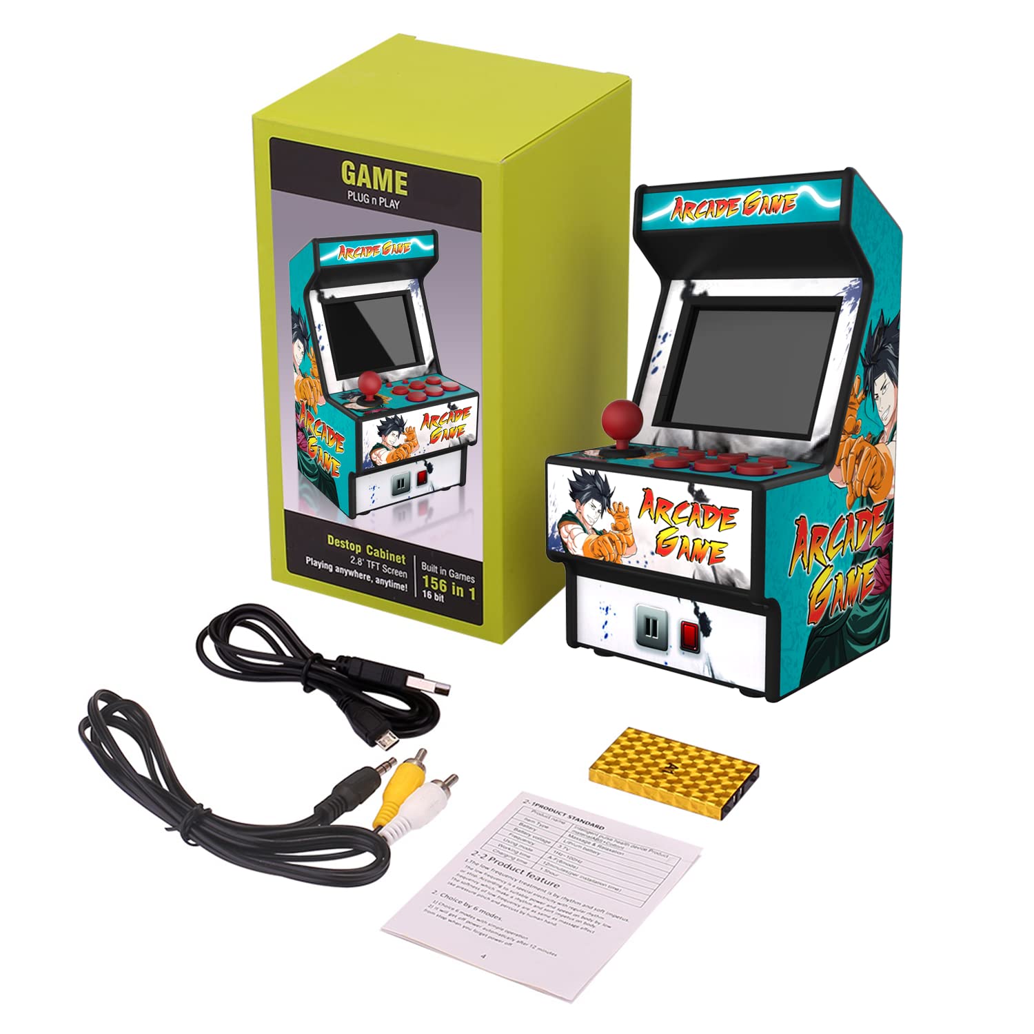 Golden Security Retro Mini Arcade Machine, Handheld Game Console with 156 Classic Video Games 2.8 Inch Color Display Rechargeable Battery, Support for TV Output, Birthday Present for Children