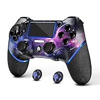 Wireless Controller for PS4 with 2 Thumb Grips, 3.5mm Audio and Turbo Function, Purple Galaxy Custom Design V2 Gamepad Joystick for PS4, Compatible with PS4, Slim, Pro and Windows PC