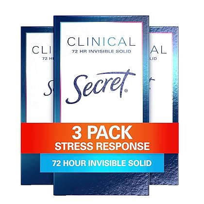 Secret Clinical Strength Antiperspirant and Deodorant for Women Invisible Solid Stress Response, White, 1.6 Oz (Pack of 3)