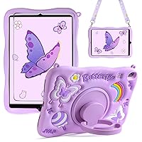 for iPad 9th Generation Case,Butterfly Cute iPad 10.2 Case Cover with Screen Protector Kickstand Shoulder Strap for iPad 9th 8th 7th Gen 2021 2020 2019 Case Kids Girls