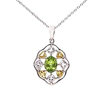 925 Sterling Silver Peridot Yellow Beryl White Topaz Gemstone Pendant | Hallmarked Jewellery | Handmade Gifts For Girls, Women