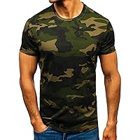 Men's Camouflage T-Shirt Sports Fitness Short Sleeve Military Camo Crewneck Vintage Shirt