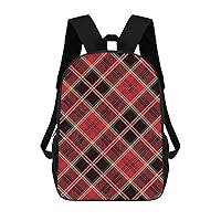 Red Buffalo Plaid Backpack 17 Inch Laptop Backpack Adjustable Strap Daypack Shoulder Bag Purse for Hiking Travel