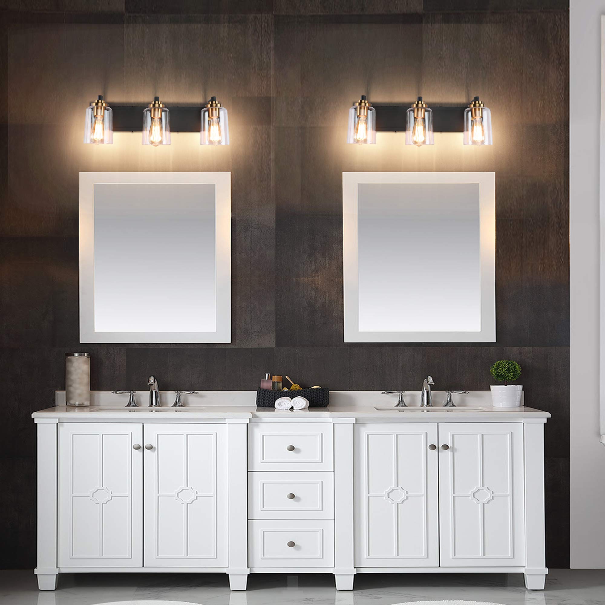 SOLFART Bathroom Vanity Light,3-Light Bathroom Lights Over Mirror in Black Bronze Wall Sconces(Bronze, 3-Light)