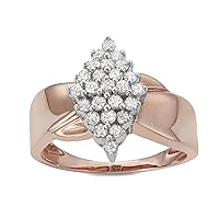1/2 Carat Total Weight (cttw) 925 Sterling Silver Marquise Shaped Cluster Round Diamond Engagement Promise Ring, Available With Rose, White & Yellow Gold Plated