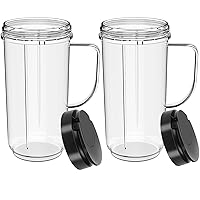 2 Pack Magic Bullet Blender Cups Tall 22oz Cup with Flip Top To-Go Lid Replacement Part Cup Mug with Handle Compatible with 250w MB1001 Magic Bullet Mugs & Cups Blender Milk Juicer Mixer Accessories