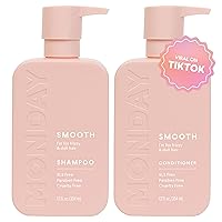 Smooth Shampoo + Conditioner Bathroom Set (2 Pack) 12oz Each for Frizzy, Coarse, and Curly Hair, Made from Coconut Oil, Shea Butter, & Vitamin E, 100% Recyclable Bottles