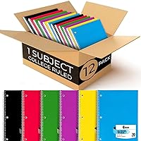 Spiral Notebook, 12 Pack, 1 Subject, College Ruled, 70 Sheets, 8 x 10-1/2