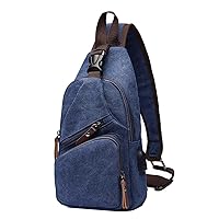 Men Sling Backpack Crossbody Chest Bag Shoulder Casual Daypack Multipurpose Canvas Rucksack with USB Charger Port (Blue)