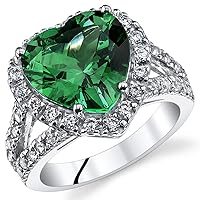 PEORA 6.00 Carats Heart Shape Simulated Emerald Ring Sterling Silver Sizes 5 to 9